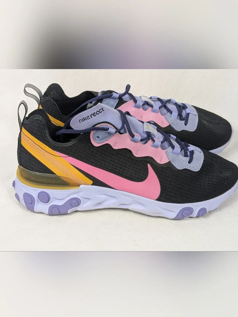Nike React Element 55 Magic Flamingo Sneakers Mens 8.5 Black CI9593-001 Athletic